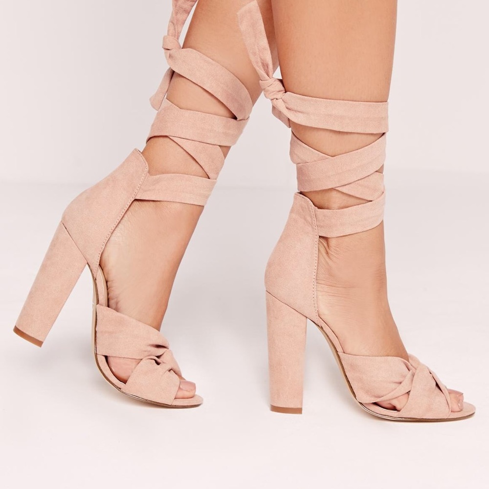 missguided blush pink/nude twist heels